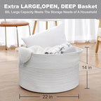 MEGASKET XXXL Large Cotton Rope Blanket Basket for Living Room, Woven Rope Storage Baskets for Organizing, Nursery Kids Toy B