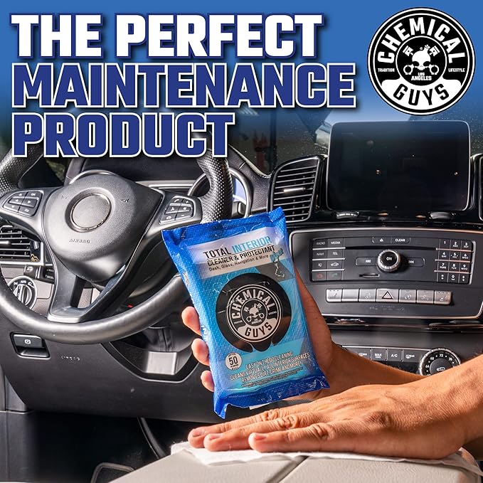 Chemical Guys Total Interior Cleaner & Protectant Wipes – 50 Pack Multi Surface Car Interior Cleaning Wipes for Dashboards, D