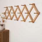 SKOLOO Accordion Wall Hanger with 16 Hooks, Modern Expandable Coat Rack Hat Rack for Wall, Solid Wooden, Natural Color