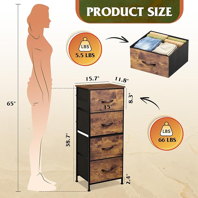 WLIVE Dresser with 4 Drawers, Fabric Storage Tower, Organizer Unit for Bedroom, Hallway, Entryway, Closets, Sturdy Steel Fram