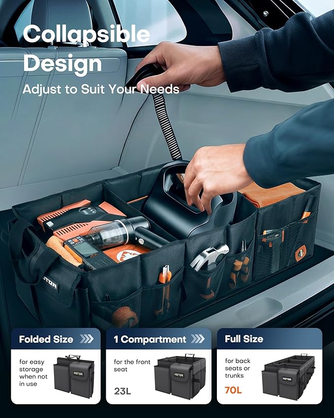 HOTOR Trunk Organizer for Car - Car Organizer, Foldable Trunk organizer for SUVs & Sedans, Sturdy Organization for Car Accesso