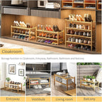 2-Tier Bamboo Shoe Rack for Entryway, Stackable | Heavy Duty | Multi-Function, Free Standing Shoe Racks for Bedroom Hallway C
