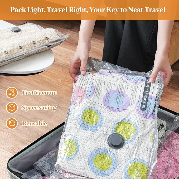 Travel Vacuum Seal Bags for Clothing with Portable Electric Pump, 15 Pack Space Saver Vacuum Storage Bag, Compression Packing