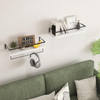 White Wood Floating Shelves Wall Mounted - 2+1 Tier Rustic Bathroom Wall Shelves Over Toilet with Towel Bar, Natural Wood Set