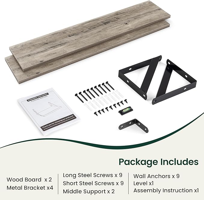 Floating Shelves, 8 Inch Deep Rustic Wood Wall Storage, 36W x 8D Wall Shelves Set of 2, Heavy Duty Metal Brackets, Industrial