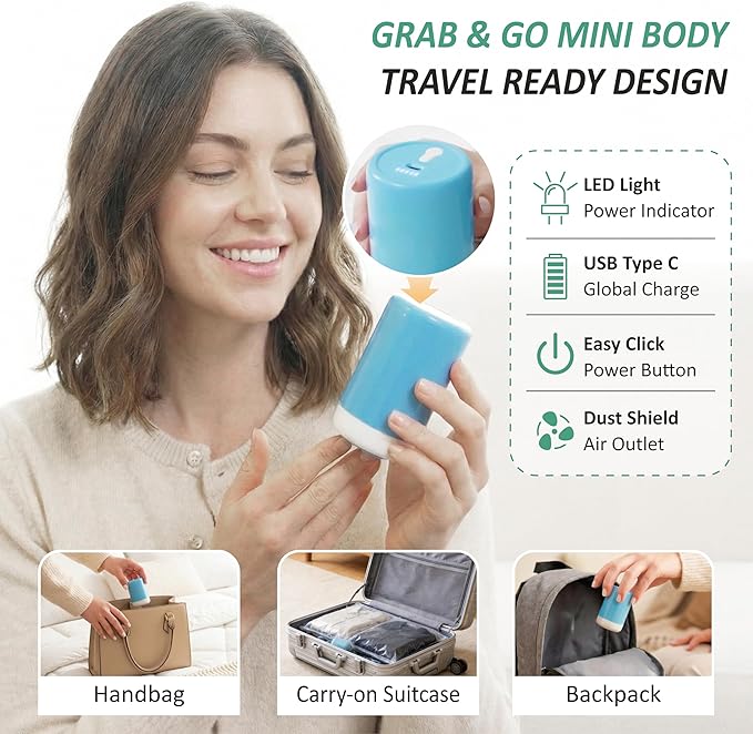 Cozy Essential Travel Vacuum Storage Bags with Rechargeable Cordless USB Pump, Space Saver Bags for Luggage, Suitcase, Carry-