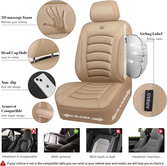 CAR PASS 3D Foam PU Leather Car Seat Covers, Universal Seat Covers Front 2 for Trucks SUV Sedan Automotive Seat Covers Armres