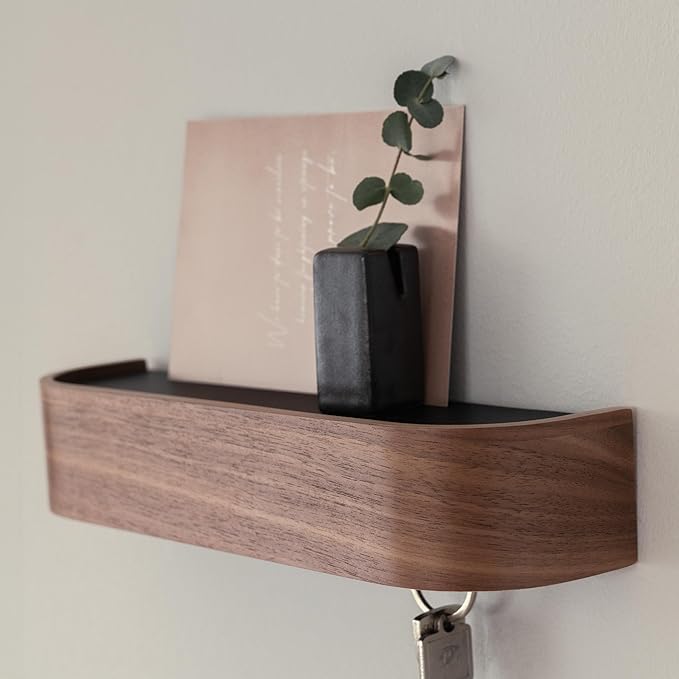 Kazai.® Key Holder 'Toke' | Minimalist Key Hook Design from Berlin | Modern Key Holder Wall Mount with Wooden Shelf | Key Rac