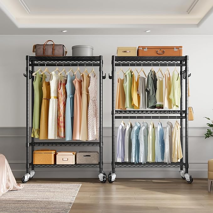 VIPEK R2 Clothes Rack Heavy Duty Clothing Rack for Hanging Clothes, Rolling Garment Rack Adjustable Closet Racks with Double 
