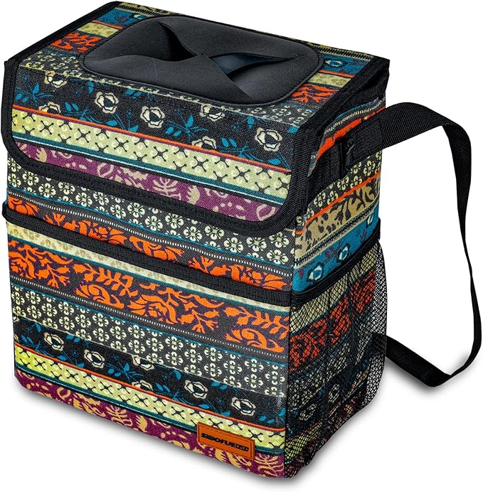 Car Garbage Can Cute - Leak-Proof Car Trash Can with Lid and Storage Pockets, Car Trash Bin for Men and Women, Boho Aztec Essentials: Must-Have Car Interior Accessories (Boho Carnival)