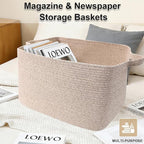 96L Large Blanket Basket,24"x16"x15"Rectangle Storage Bin with Handles,Woven Rope Laundry Basket for Toys, Clothes,Magazines,