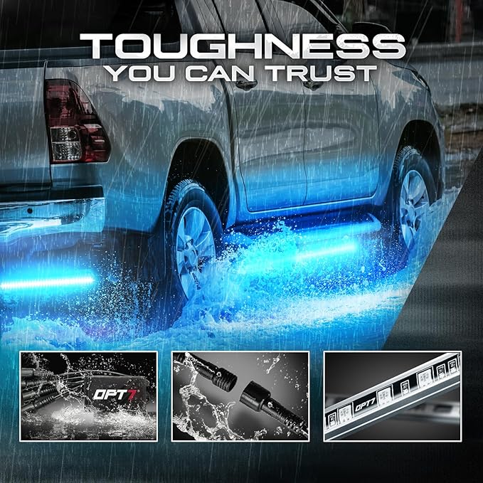 OPT7 Aura Aluminum Underglow LED Lighting Kit for Truck with Remote Control, 12V Exterior Waterproof Off-Road Neon Accent Light Bar, RGB Multicolor Under Car Decorations, Easter Gifts