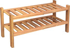 Acacia Wood Shoe Rack 2 Tier (Brush Teak Finish) – Stackable Shoe Organizer Two Tier Shoe Rack – Sturdy Wooden Shoe Storage S