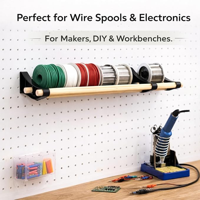 PEGGY Pegboard Accessory Hook and Dowel Organizer Storage for Tape, Steel Wire Spools, Ribbon, Crafts, Hobby, 12” kit (3PK Bl