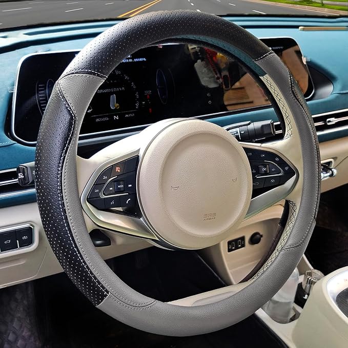Fashion Cat Ear Leather Steering Wheel Cover Women Girl 15"(38cm) Universal Fit Auto D Shaped Leather Steering Wheel Covers (