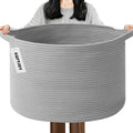65L Large Blanket Basket,Cotton Rope Woven Storage Basket with Handles, Laundry Hamper for Toys, Clothes, Pillows & Towels, P