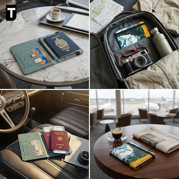 Cartoon Passport Holder and Luggage Tag Set Artistic PU Leather Passport Cover Wallet with Funny Luggage Tag for Travel Suitc