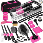 Viewsun Car Vacuum Cordless Rechargeable, 8000PA High Power Handheld Vacuum Cleaner with 17PCS Car Cleaning Kit, Pink Auto Ac