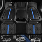 CAR PASS Metal Medium Rubber Floor Mats for Car Heavy Duty Car Mats All Weather, Universal Trim to Fit for Truck SUV Vehicle Automotive Floor Mats, Waterproof Car Mats 4 Piece Black Bule