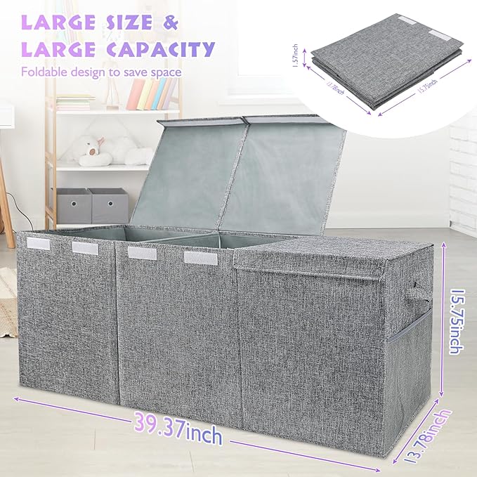 Extra Large Toy Storage Organizer with Lid, Large Toy Box Collapsible Toy Chest Storage Box Design - Toys Bin with Dividers f