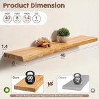 fuqing Live Edge Floating Shelves for Wall 40 inch, 8 Inch Deep Solid Elm Wood Floating Wall Shelves - Rustic Wooden Shelves 
