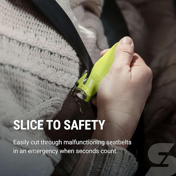 Sabre Safe Escape™ 3-in-1 Car Escape Tool for Car Safety with Spring-Loaded Window Breaker, No Swing Required, Seat Belt Cutt