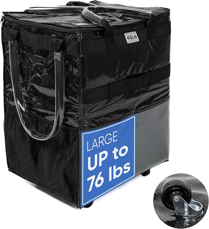 KELN Rolling Tote Bag with Wheels – Heavy Duty Foldable Shopping Bag with Handle – Reusable Grocery Bag on Wheels