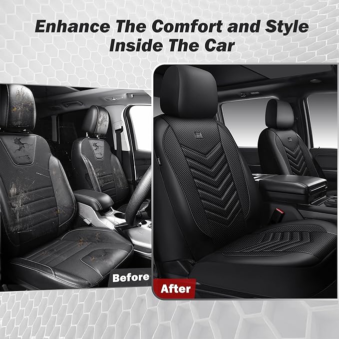 CAR PASS 3D Foam Mesh Leather Car Seat Covers Front Seats, Breathable Two Front Seat Cover for Cars, Comfortable Universal Fi