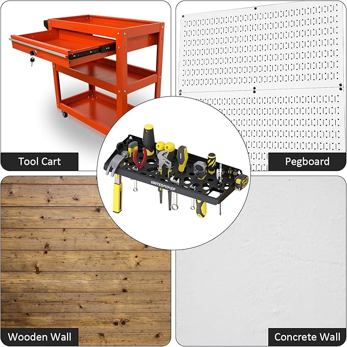 UNITEDPOWER Wall Mount Tool Storage Rack, Screwdriver Holder, Pliers Organizer, Wrench Utility Shelf, 51 Holes for Variety of