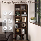 6 Cube Storage Organizer, Narrow Open Shelf Bookcase, Freestanding 6 Tier Low Display Bookshelf for Home Office, Living Room,