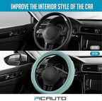 PIC AUTO Steering Wheel Cover, Glitter Gel Particles & Mint Luxury Leather Car Steering Cover, Universal Fit 14.5"-15.5" Anti