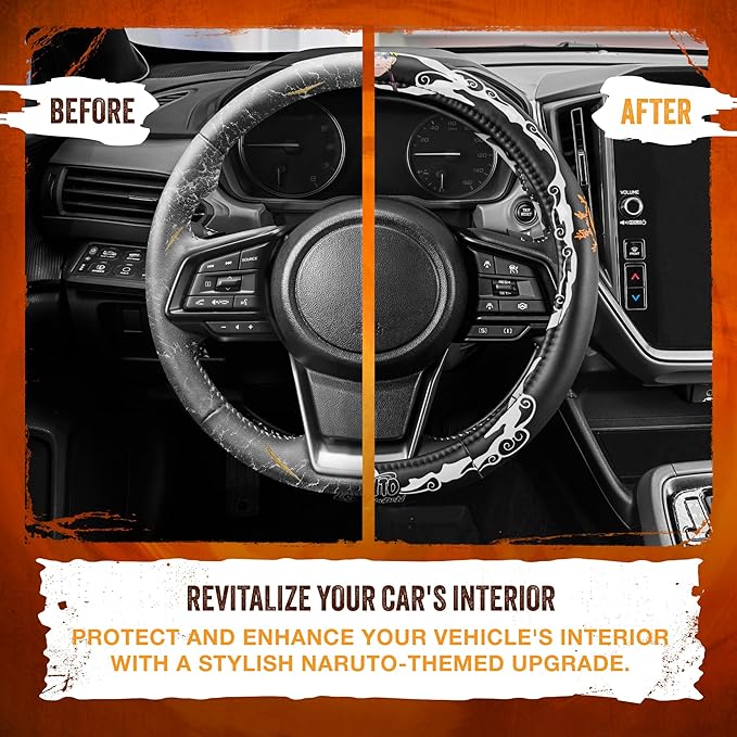Naruto Shippuden Car Steering Wheel Cover, 15 Inch Anime Steering Wheel Cover, Cushioned Soft Comfortable Cover Anime Car Accessories for Men Women, Kirigakure