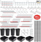 240PCS Pegboard Hooks Assortment, Pegboard Organizer Kit with Bins, Cups, 1/8 and 1/4 inch Hooks for Hanging Tools, Garage Wa