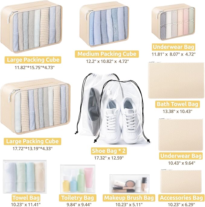 All-in-One 22 Pcs Packing Cubes for Travel Essentials –Includes Cubes,toothbrush covers，Silicone Bottle Cover,zipper bags, Ma