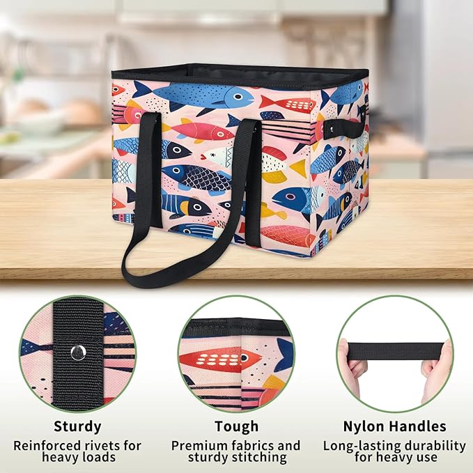 Reusable Grocery Bag, Foldable Large Shopping Tote Bag for Groceries Kitchen Picnic Car Trunk