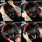 Microfiber Leather Steering Wheel Cover, Breathable, Anti Slip, 13.5 inch to 14 inch, Black with Red