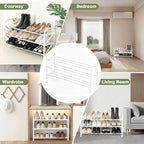 3-Tier Shoe Rack for Closet, 16"-32" Expandable ShoeRackAdjustable for Entryway Closet Doorway SturdyMetal, White