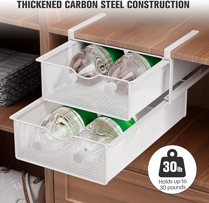 Underwear Drawer Organizer for Closet, Hanging Pull-Out Bra Sock Lingerie Storage Basket - Double-Layer Mesh Undergarment Org