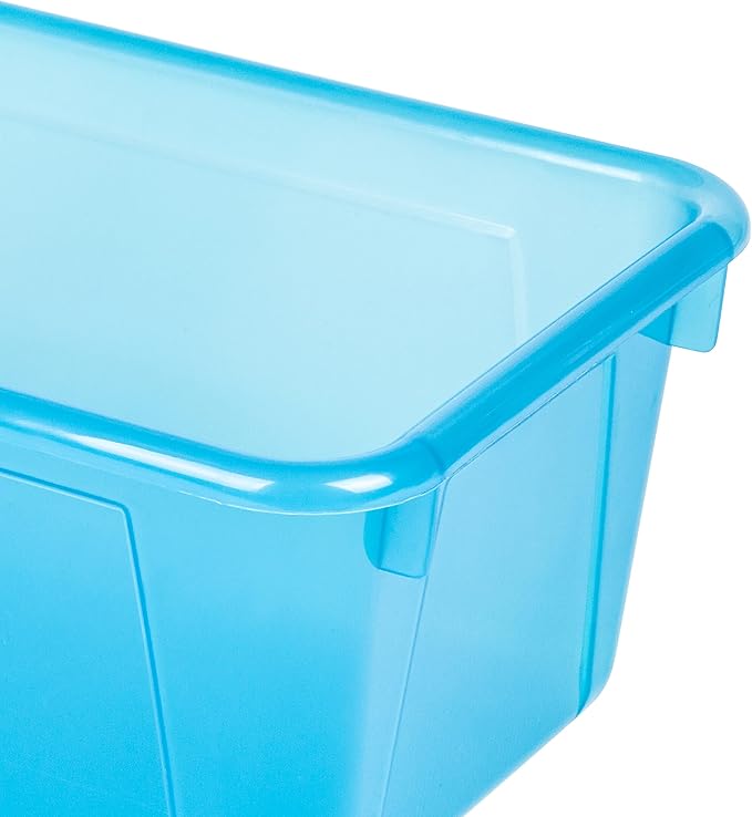 Storex Small Cubby Bins – Plastic Storage Containers for Classroom with Non-Snap Lid, 12.2 x 7.8 x 5.1 inches, Tint Teal, 5-P