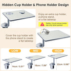 Car Food Tray & Car Table Tray with Car-Grade Aluminum Cup Holder & Phone Stand, Premium Wood with Leather Surface, 360° Rotating Car Desk for Laptop &Eating (Square, White)