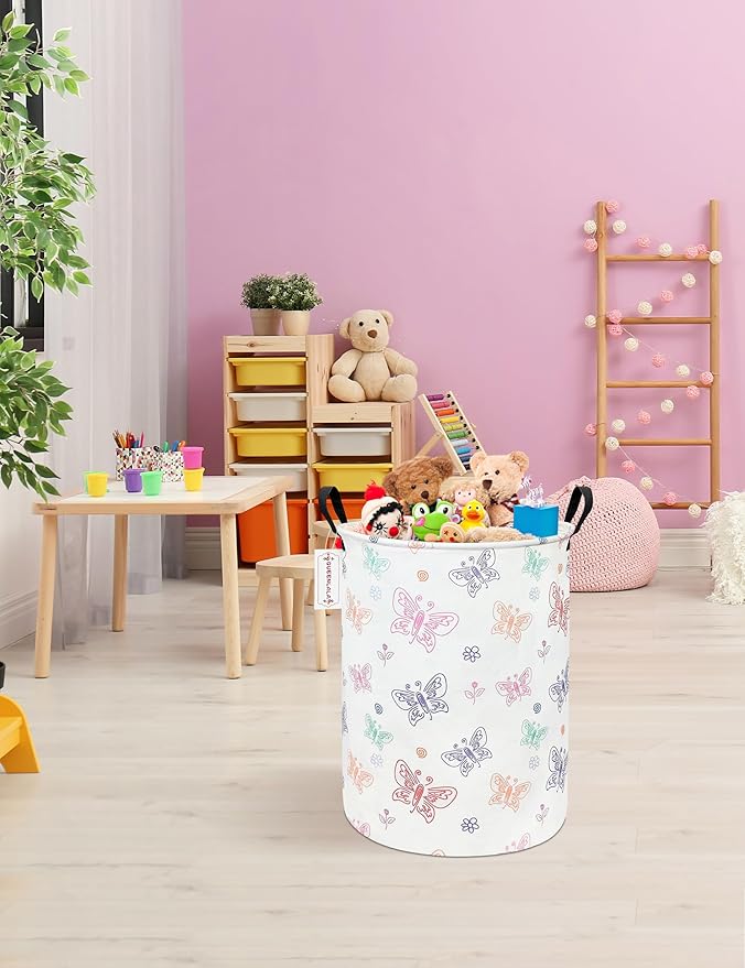 QUEENLALA Large Storage Basket,Laundry Hamper/Bathroom/Home Decor/Collapsible Round Storage Bin,Boys and Girls Hamper/Boxes/C