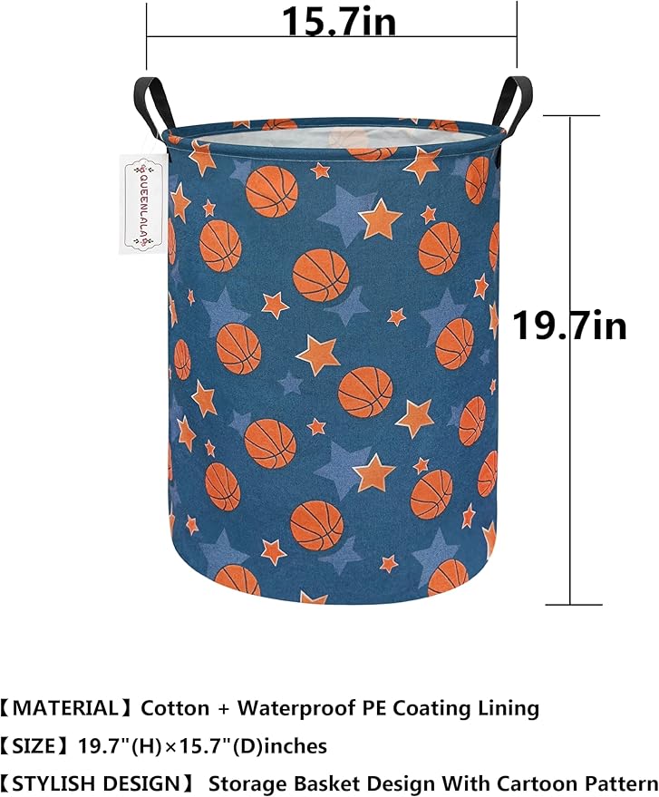 QUEENLALA Large Storage Basket,Laundry Hamper/Bathroom/Home Decor/Collapsible Round Storage Bin,Boys and Girls Hamper/Boxes/C