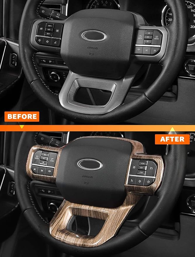 Savadicar Wood Grain Interior Accessories - Steering Wheel Trim Cover for Ford F150 (2021-present) - Premium Texture Interior Decor Upgrade Option, 1 PC