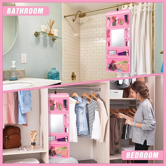 Hanging Toiletry Bag with Mirror for Men Women Travel Kit Large Foldable Beauty Dance Makeup Bag Organizer Storage Waterproof