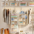 Jautokerdar 6 Tier Extra Large Hanging Closet Organizer, Closet Storage Hanging with Dividers, Wire Closet Shelf with 5 S Hoo