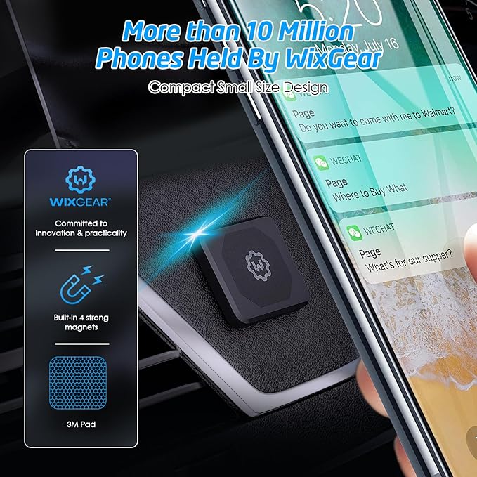 WixGear Rectangle Flat Stick On Dashboard Magnetic Car Mount Holder for Cell Phones and Mini Tablets with Fast Swift-Snap Technology - Extra Slim