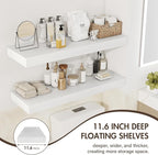 40 Inch Floating Shelves, 12" Deep Floating Shelf Wall Mounted, 40" Wall Shelves, Rustic Deep Bookshelf, Extra Deeper & Thick