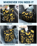 Capolo Car Trash Can with Lid, Leakproof Car Trash Bag Hanging Waterproof Automotive Garbage Can with Storage Pockets Mini Vehicle Trash Bin for Back/Front Seat(Sunflower,3 Gallon)