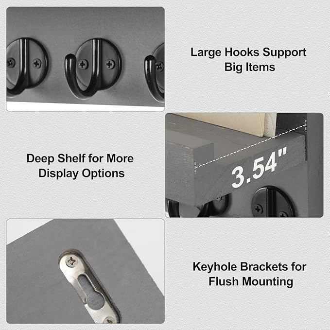 Lwenki Key Holder for Wall, Decorative Key and Mail Holder with Shelf Has Large Key Hooks for Bags, Coats, Umbrella – Paulown