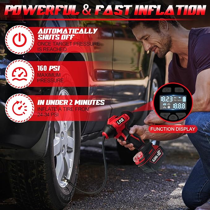 Tire Inflator Portable Air Compressor for Milwaukee 18v Battery Power,160PSI Cordless Portable Electric Air Pump with Digital Pressure Gauge for Car Motorcycles Bike Sport Ball Auto(no battery)